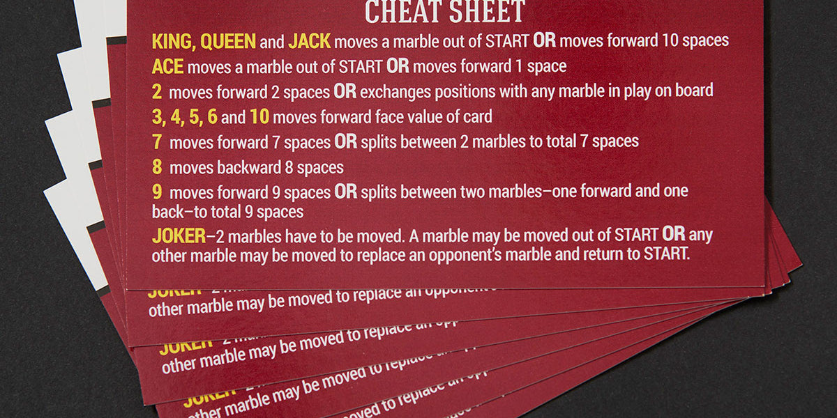 Marbles &amp; Jokers Cheat Sheets– Across The Board Game